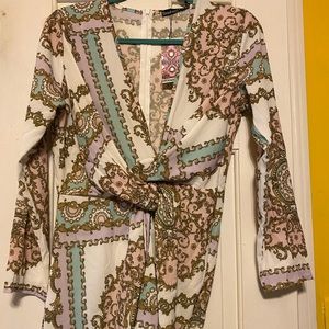 Chain Print Pink and White Dress